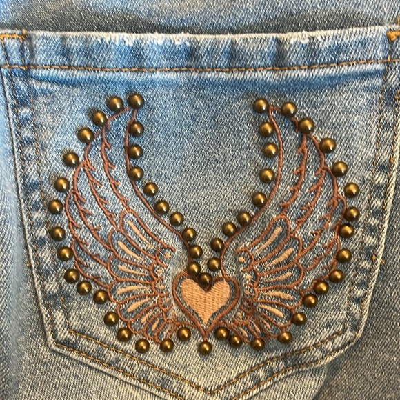 Forever 21 Mid-Rise Slim Fit Studded Angel Wing Flare Leg Jeans Size 27 - Picture 10 of 16